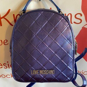 Love Moschino Borsa Embossed Metallic Pu Blue Backpack